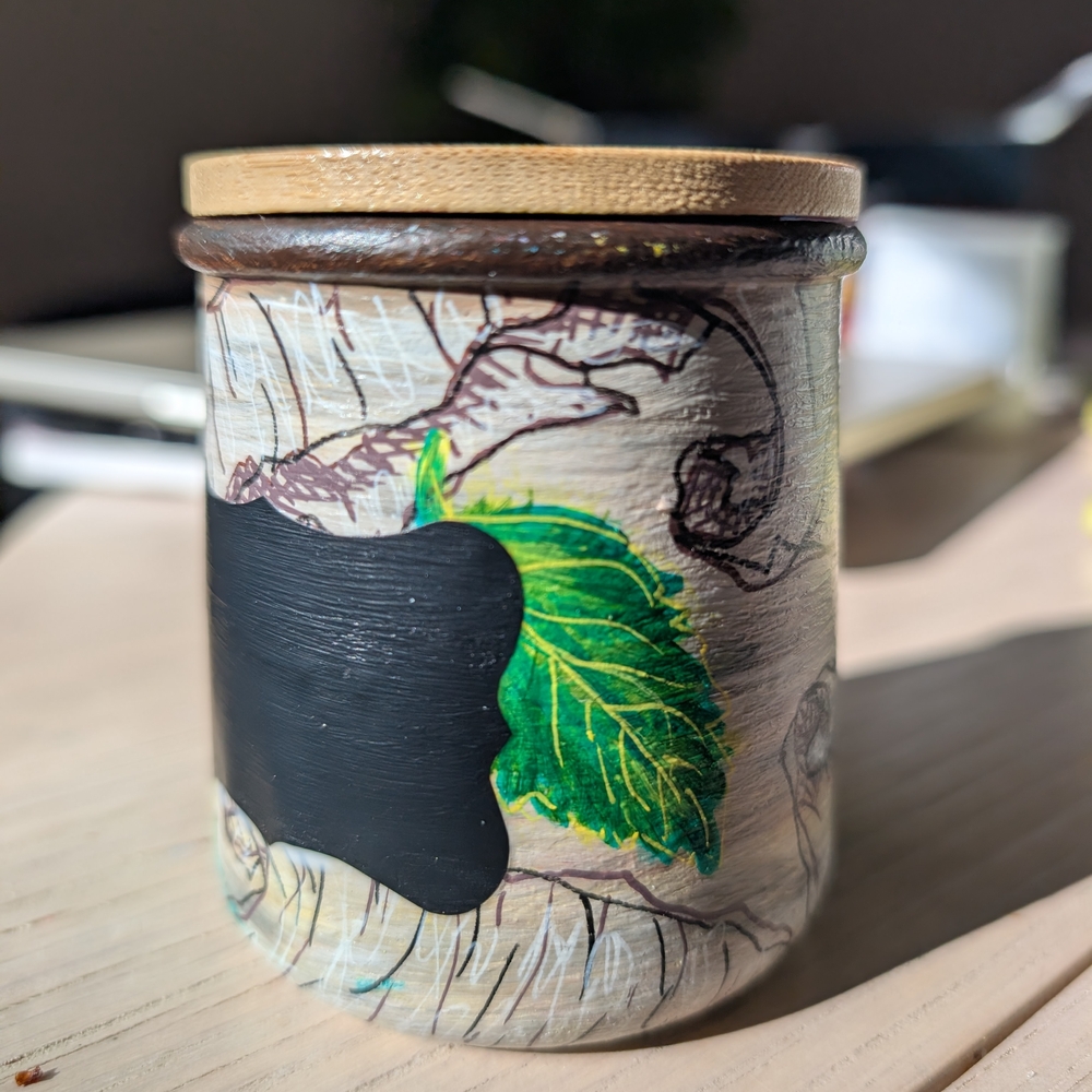 Hand painted Birch Tree Design Jar with Wooden Lid